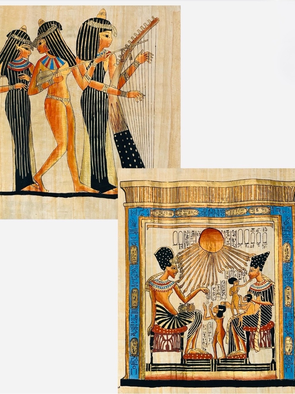 Set of 2 Handmade Egyptian Papyrus Art Large 17”x13”